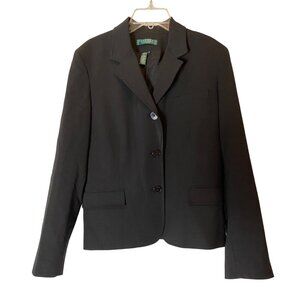 Lauren Ralph Lauren Black Wool Blend Blazer Two-Button Classic Fit 14P